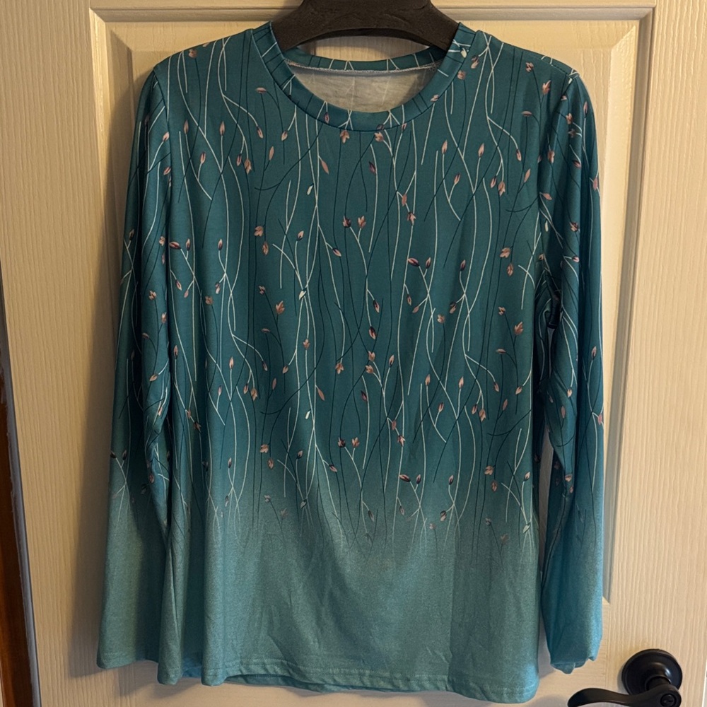 Teal Long Sleeve Floral Top